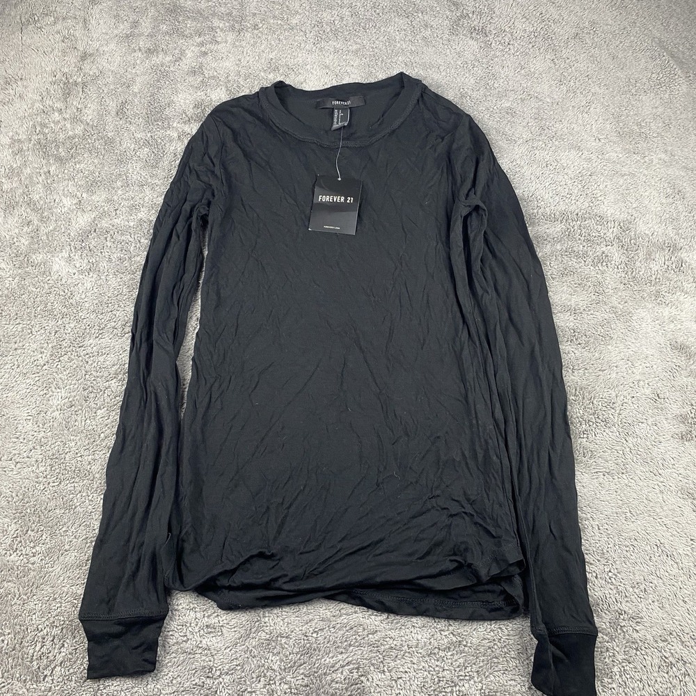 Forever 21 Knit Top‎ Womens Size Small Black Long Sleeve NWT